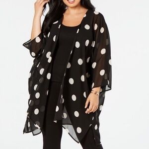 Anne Klein Womens Polka Dot Chiffon Blouse Ruana - Plus OS